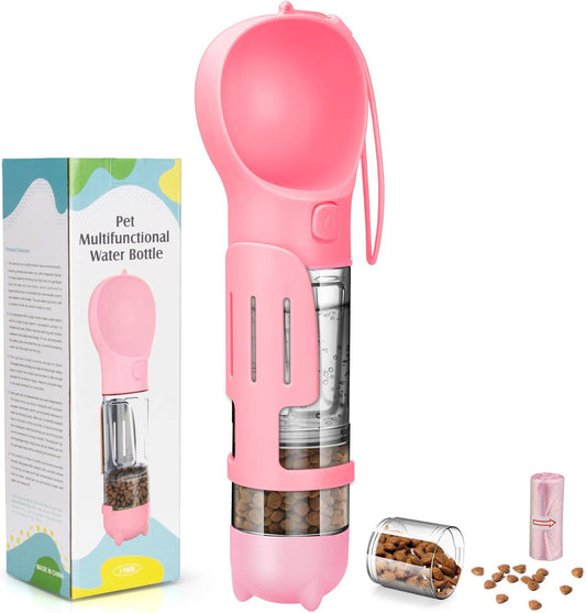15oz Portable Leak-Proof Dog Water Bottle – Lightweight Dispenser for Drinking & Feeding – Travel-Friendly for Dogs, Cats & Pets (Pink)